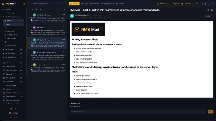 RMS Mail: browser-first email with background synchronization